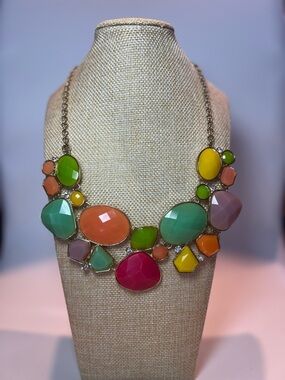 Multicolor Statement Beaded Necklace Adjustable Lobster Clasp Cable Chain 17.5"